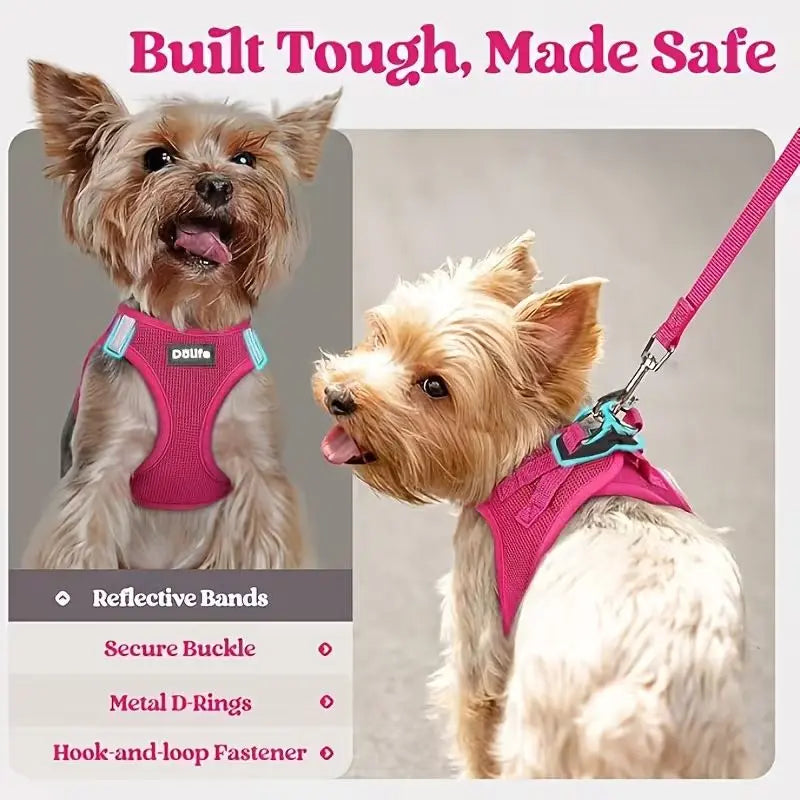 Orange Breathable Dog Harness and Leash Set - Adjustable Reflective Pet Vest with Swivel Clip(Size: M) Wholesale Hub