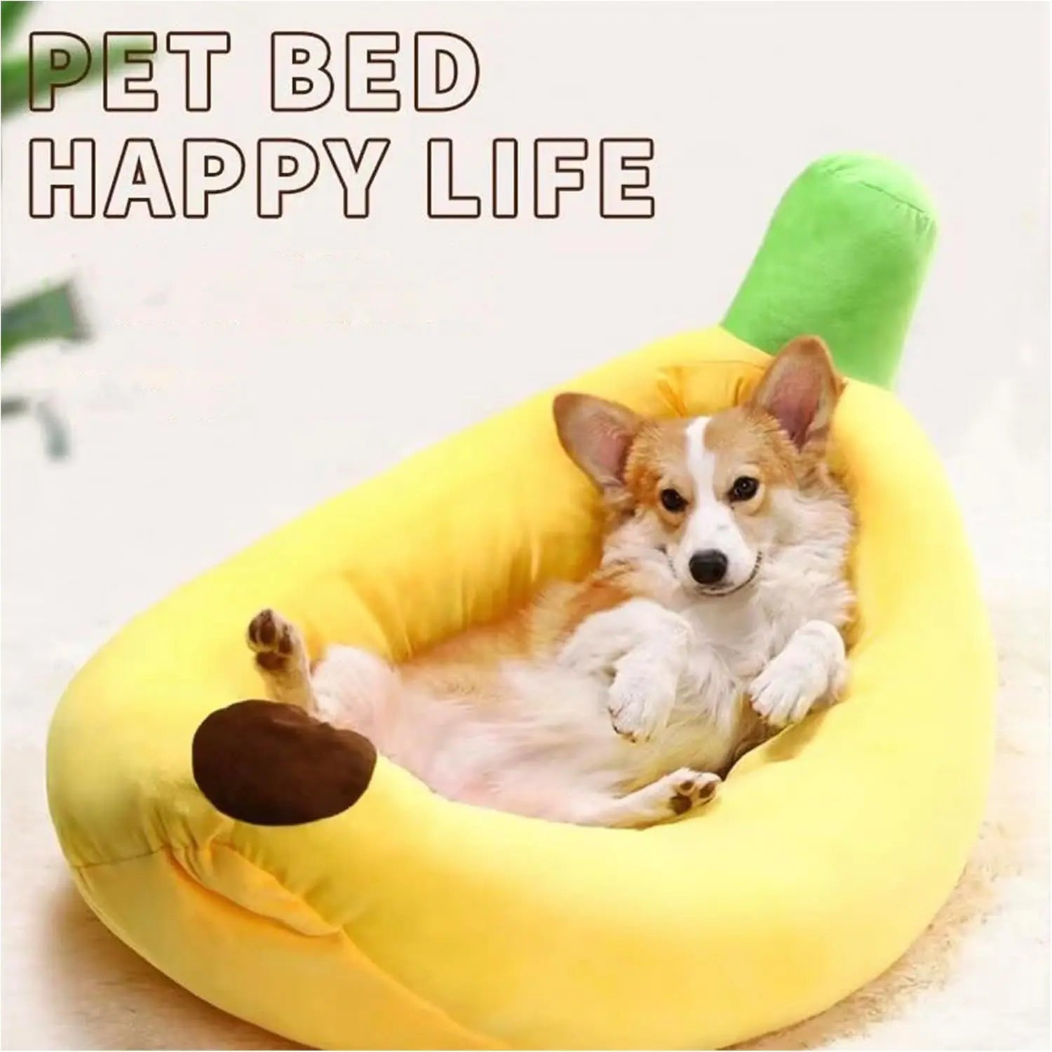 Banana Boat Pet Bed Plush Soft Dog Cat Nest with Cushion Warm Cozy Banana Shape Pet House for Small Medium Dogs Cats(Size: S) Wholesale Hub