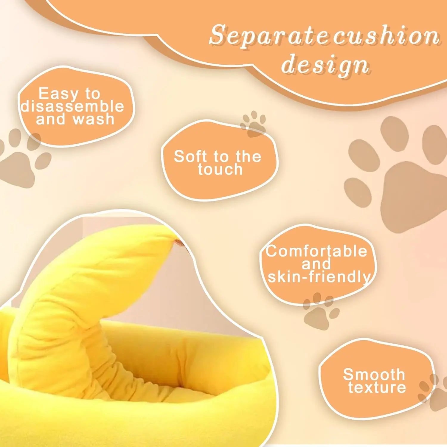 Banana Boat Pet Bed Plush Soft Dog Cat Nest with Cushion Warm Cozy Banana Shape Pet House for Small Medium Dogs Cats(Size: S) Wholesale Hub
