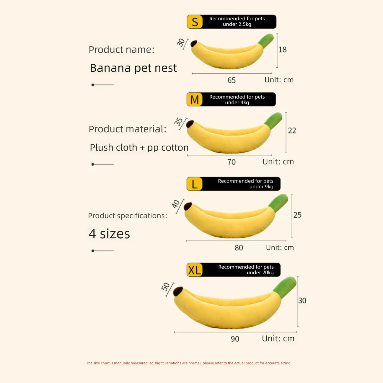 Banana Boat Pet Bed Plush Soft Dog Cat Nest with Cushion Warm Cozy Banana Shape Pet House for Small Medium Dogs Cats(Size: S) Wholesale Hub