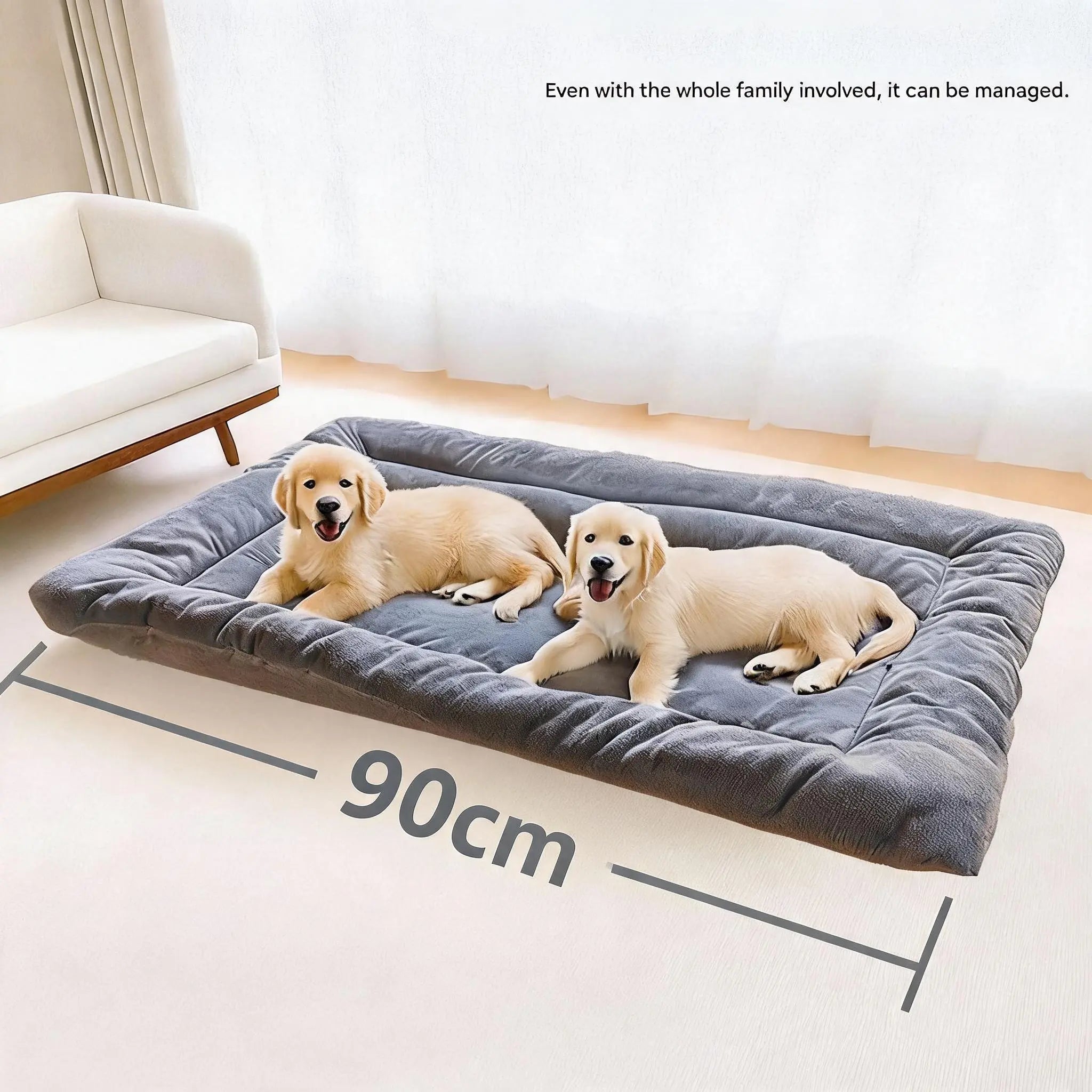Grey Large Plush Dog Bed - Extra Thick Winter Warmth, Machine Washable & Non-Slip Pet Mat for Large Dogs (90cm) Wholesale Hub