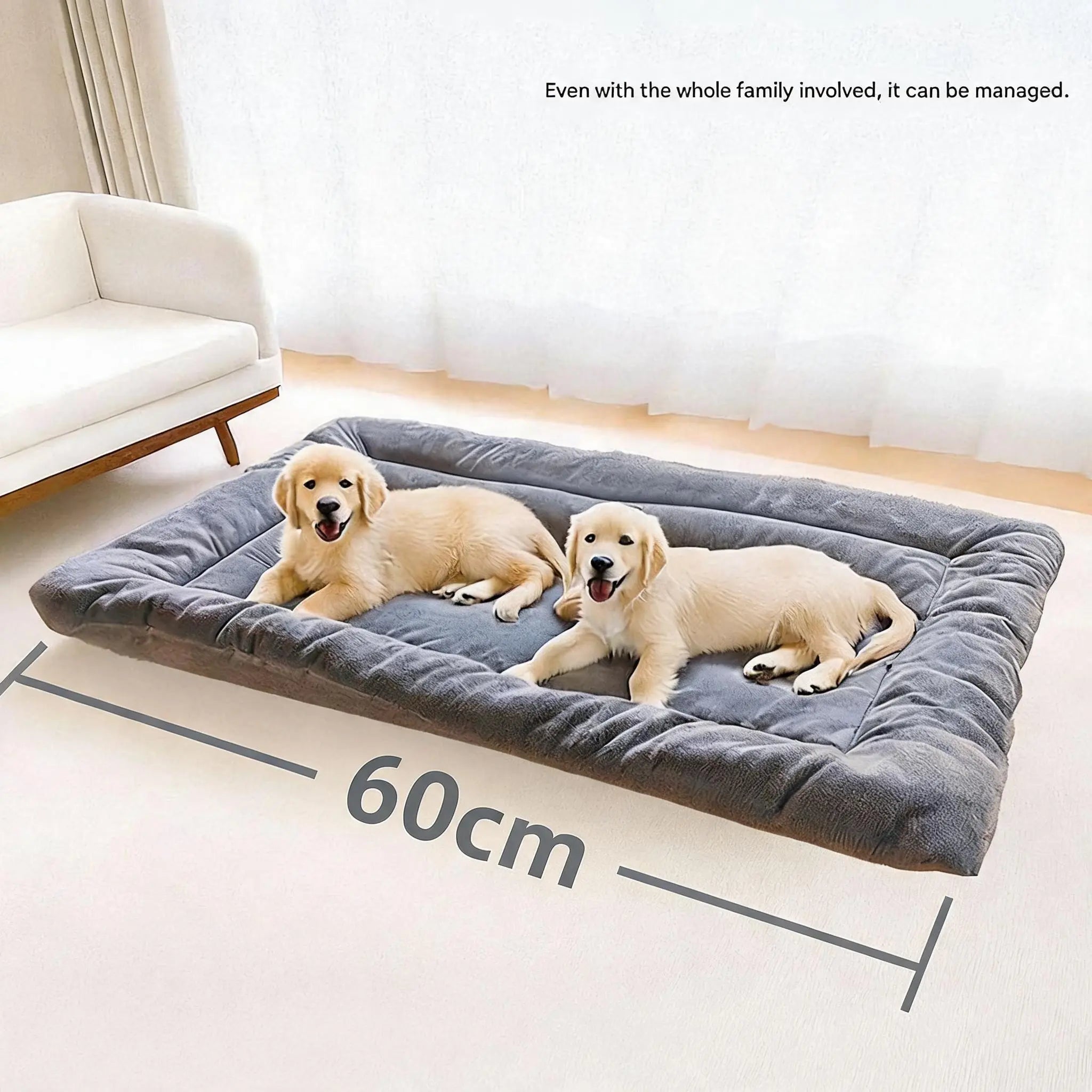 Grey Large Plush Dog Bed - Extra Thick Winter Warmth, Machine Washable & Non-Slip Pet Mat for Large Dogs (60cm) Wholesale Hub