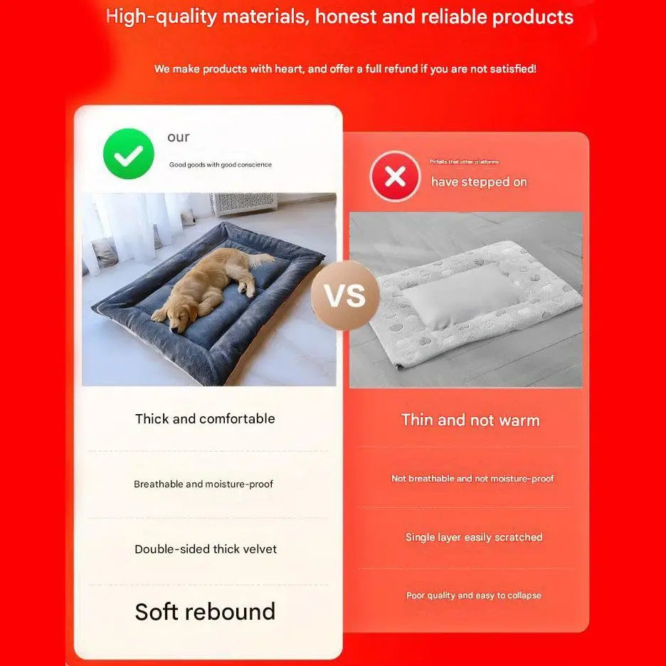 Grey Large Plush Dog Bed - Extra Thick Winter Warmth, Machine Washable & Non-Slip Pet Mat for Large Dogs (60cm) Wholesale Hub