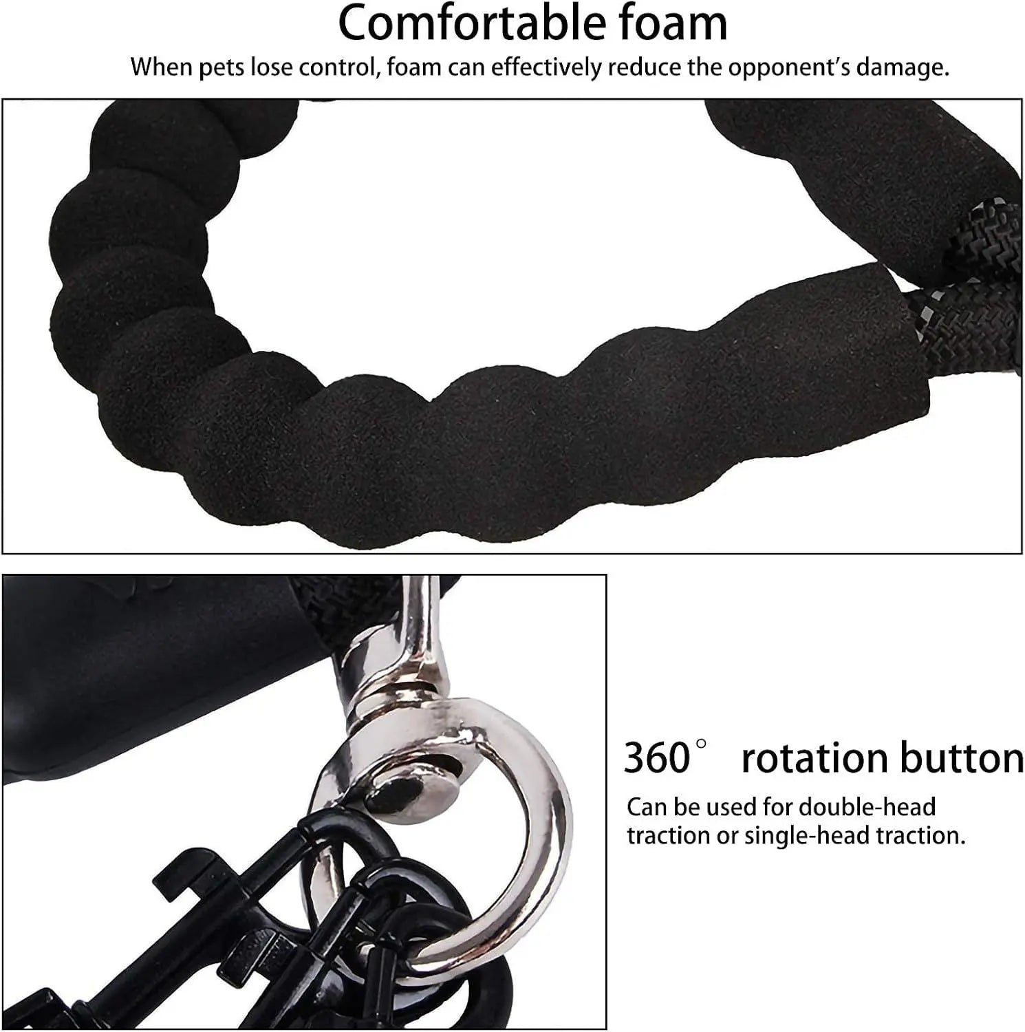 Red 3-in-1 No-Tangle Dog Leash for 1-3 Small Large Dogs – Heavy Duty 360° Swivel Bungee Coupler with Reflective Nylon Braid & Padded Handle Wholesale Hub