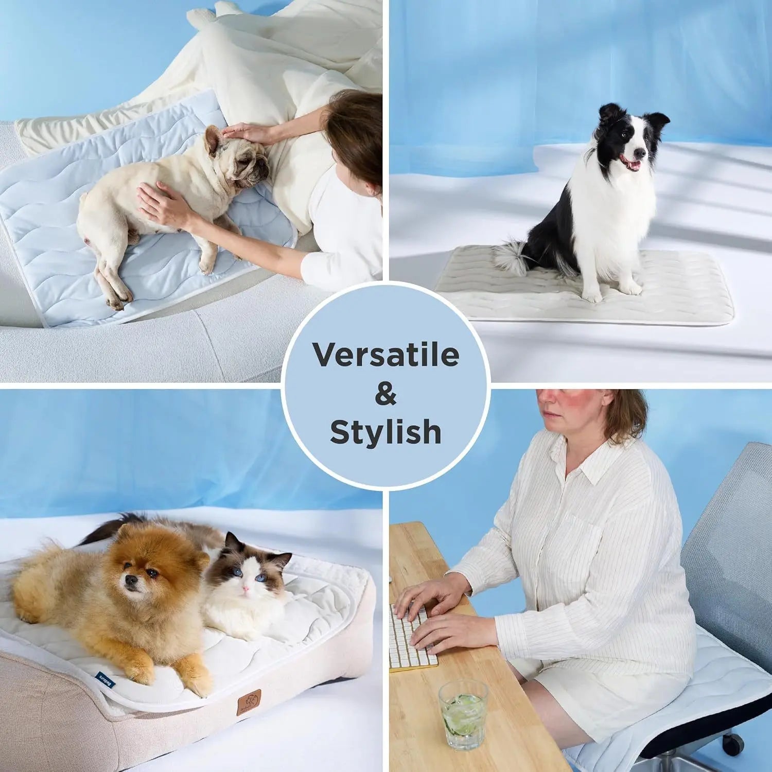 150 x 101 CM Blue Premium Wave Quiltied Pet Cooling Mat - Washable Self-Cooling Blanket with Anti-Stick Hair Surface & Non-Slip Base for Cats Dogs and Human Versatile Use Wholesale Hub