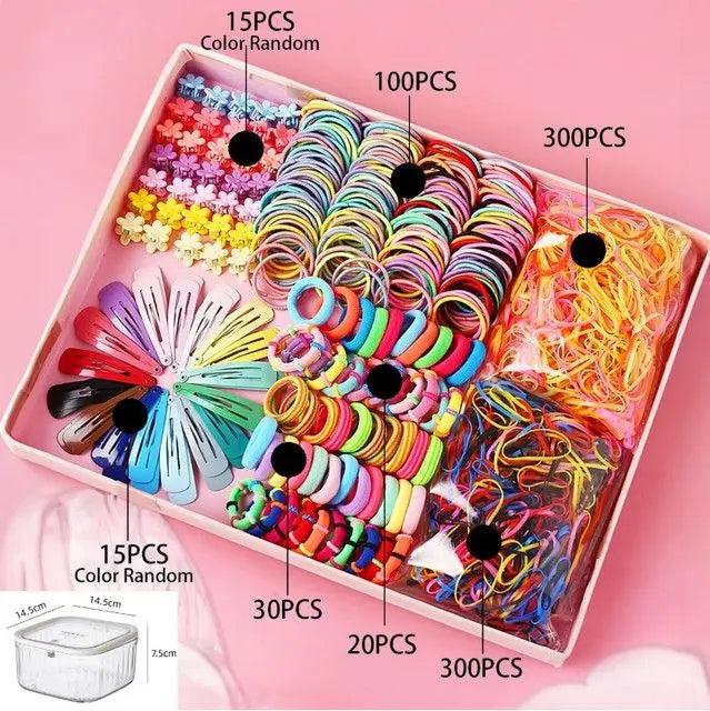 780-Piece Cute Hair Accessories Gift Set with Elastic Rubber Bands & Hair Clips Organizer Box - Perfect Gift for Girls Wholesale Hub