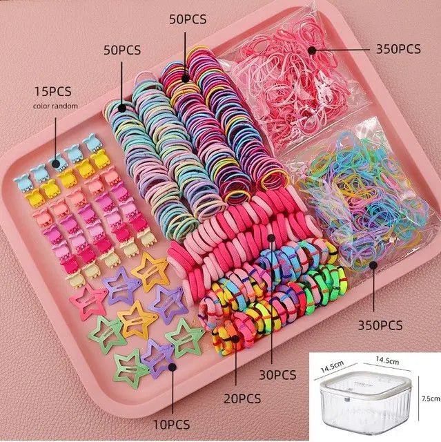 780-Piece Cute Hair Accessories Gift Set with Elastic Rubber Bands & Hair Clips Organizer Box - Perfect Gift for Girls Wholesale Hub
