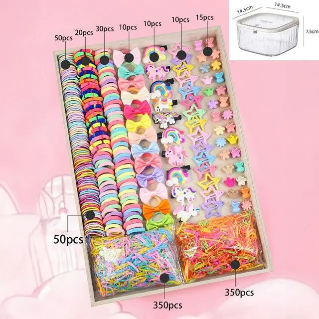 780-Piece Cute Hair Accessories Gift Set with Elastic Rubber Bands & Hair Clips Organizer Box - Perfect Gift for Girls Wholesale Hub