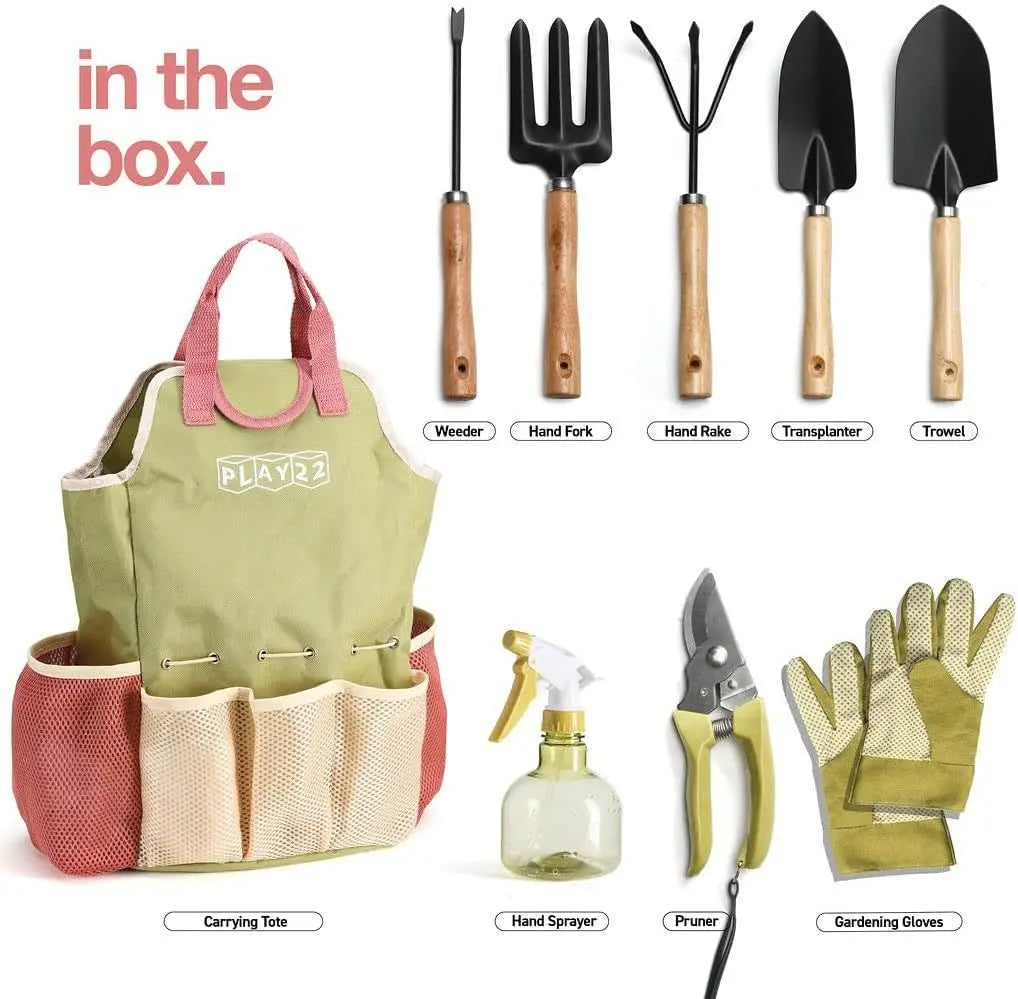 Premium 9-Piece Carbon Steel Garden Tool Set with Organizer Tote Bag – Heavy Duty Gardening Hand Kit with Ergonomic Wooden Handles, Spray Bottle, and Protective Gloves, Perfect Horticulture Gift for Women Wholesale Hub
