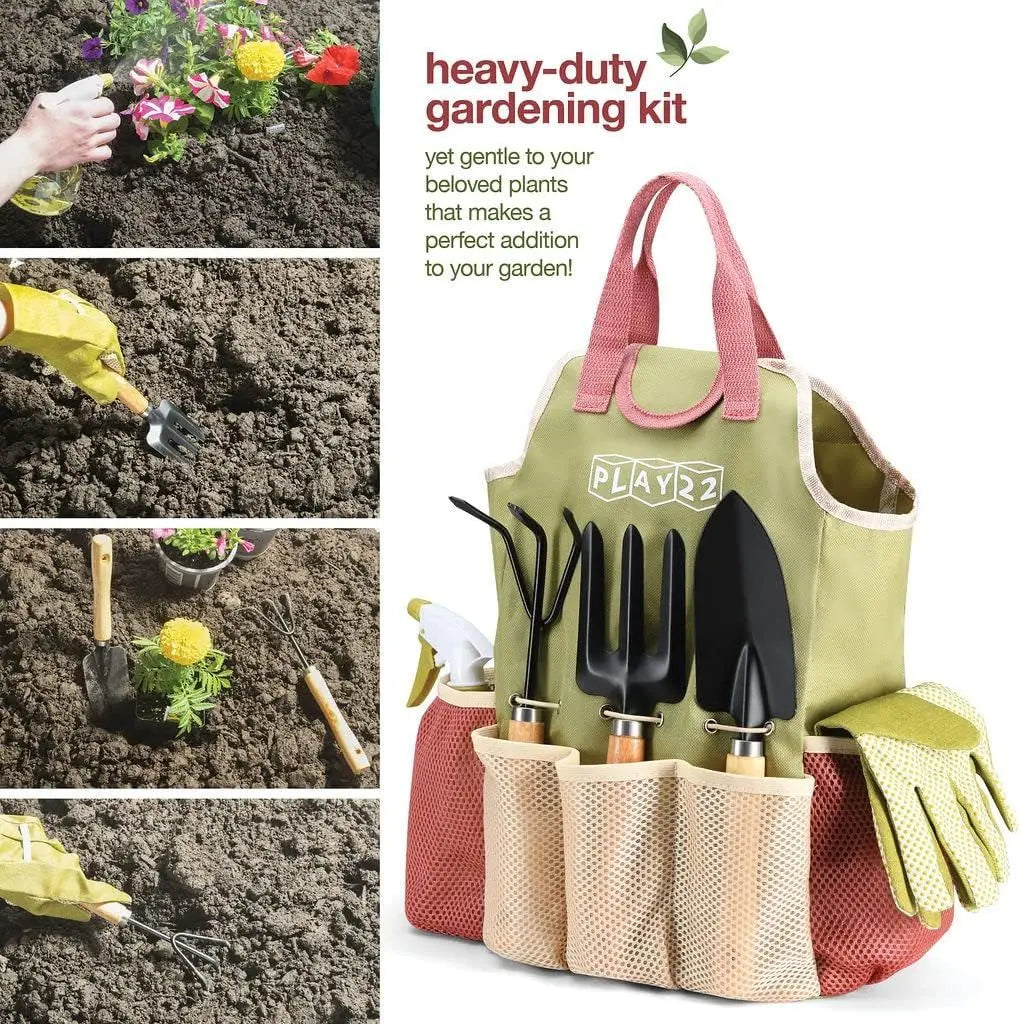 Premium 9-Piece Carbon Steel Garden Tool Set with Organizer Tote Bag – Heavy Duty Gardening Hand Kit with Ergonomic Wooden Handles, Spray Bottle, and Protective Gloves, Perfect Horticulture Gift for Women Wholesale Hub
