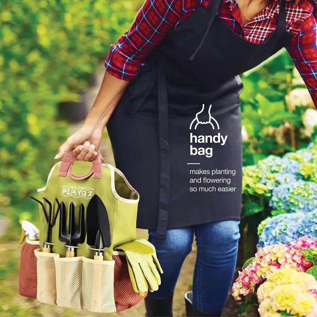 Premium 9-Piece Carbon Steel Garden Tool Set with Organizer Tote Bag – Heavy Duty Gardening Hand Kit with Ergonomic Wooden Handles, Spray Bottle, and Protective Gloves, Perfect Horticulture Gift for Women Wholesale Hub