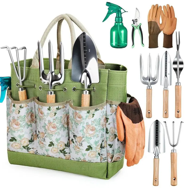Premium 9-Piece Stainless Steel Garden Tool Set with Durable Storage Tote Bag – Heavy Duty Gardening Hand Kit with Ergonomic Wooden Handles, Pruning Shears and Spray Bottle Wholesale Hub