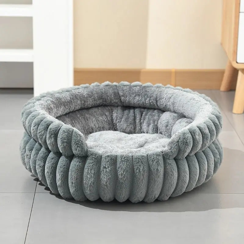 Grey Plush Round Pet Bed with Gap Entry & Removable Cushion S Size - Thickened Warm Anti Slip Cats and Dogs Donut Nest for All Seasons, Cozy and Soft Sleeping Bed for Home Use, M Size 50*50*15CM Wholesale Hub