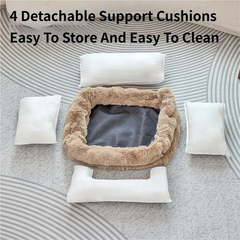 Brown Bubble Plush Pet Sofa Bed with Removable Cushion S Size 60*45*23CM – Ultra-Soft Winter Thickened Warm Pet Nest with Raised Bolster Edges, Washable Plush Cover and Non-Slip Base, Cozy and Soft Sleeping Space for Dog & Cat Home Use Wholesale Hub