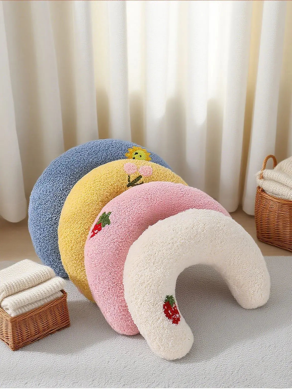 Yellow Pet U-Shaped Pillow - Soft Teddy Velvet Neck Support Cushion for Dogs and Cats, Deep Sleep Aid with Embroidered Design, Lightweight and Comfortable Pet Bed Accessory Wholesale Hub
