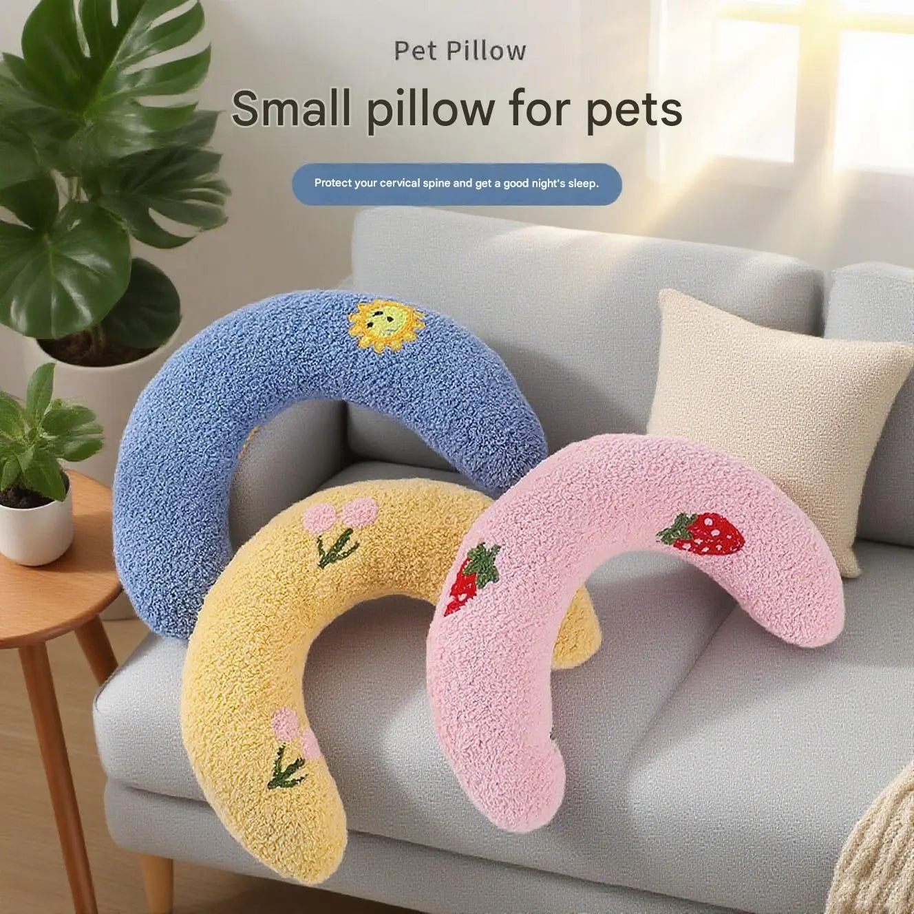 Pink Pet U-Shaped Pillow - Soft Teddy Velvet Neck Support Cushion for Dogs and Cats, Deep Sleep Aid with Embroidered Design, Lightweight and Comfortable Pet Bed Accessory Wholesale Hub