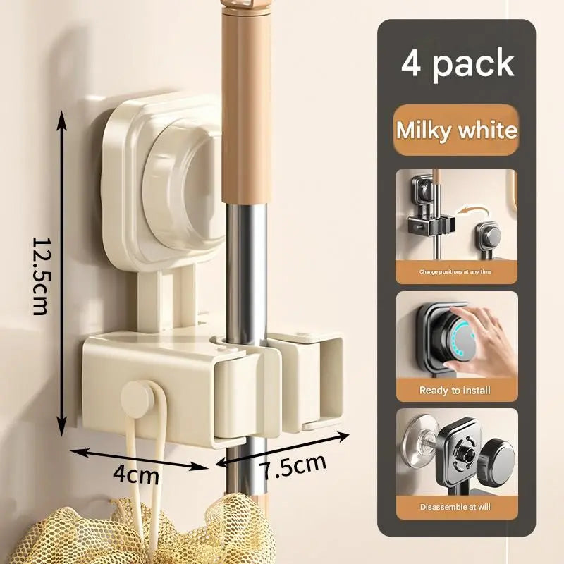 4 pack Milky white Suction Cup Mop and Broom Holder Wholesale Hub