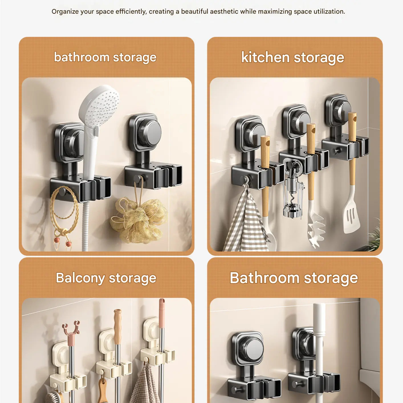 4 pack Milky white Suction Cup Mop and Broom Holder Wholesale Hub