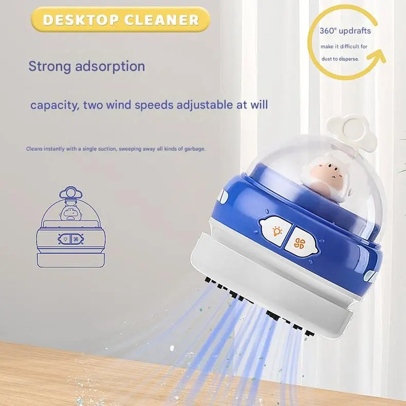 Pink-Hippo Mini Animal Desktop Vacuum Cleaner - USB Rechargeable, Night Light, 2-Speed Suction, Detachable & Washable - Portable Handheld Cleaner for Keyboard, Eraser Shavings, Desk Wholesale Hub