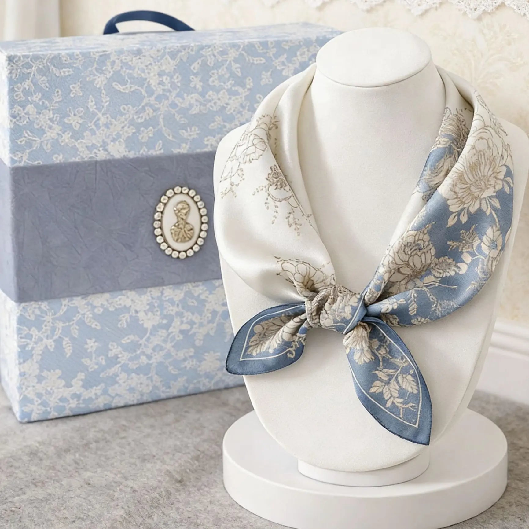 Mulberry Silk Square Scarf for Women - 53x53cm Floral Print Neck Scarf with Gift Box, Soft Lightweight Silk Headscarf for Birthday, Anniversary - Elegant Gift for Mum, Grandma, Teachers Wholesale Hub