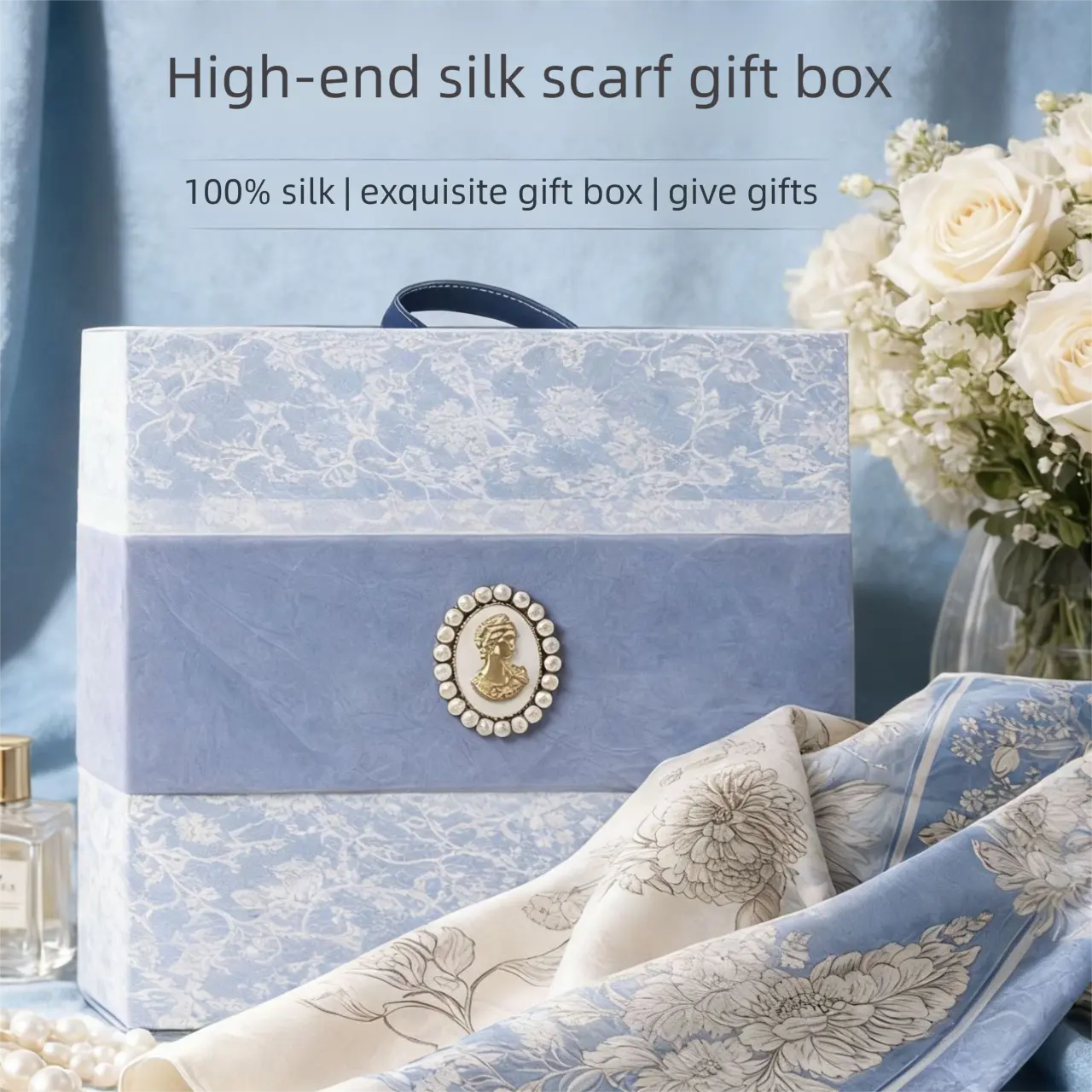 Mulberry Silk Square Scarf for Women - 53x53cm Floral Print Neck Scarf with Gift Box, Soft Lightweight Silk Headscarf for Birthday, Anniversary - Elegant Gift for Mum, Grandma, Teachers Wholesale Hub