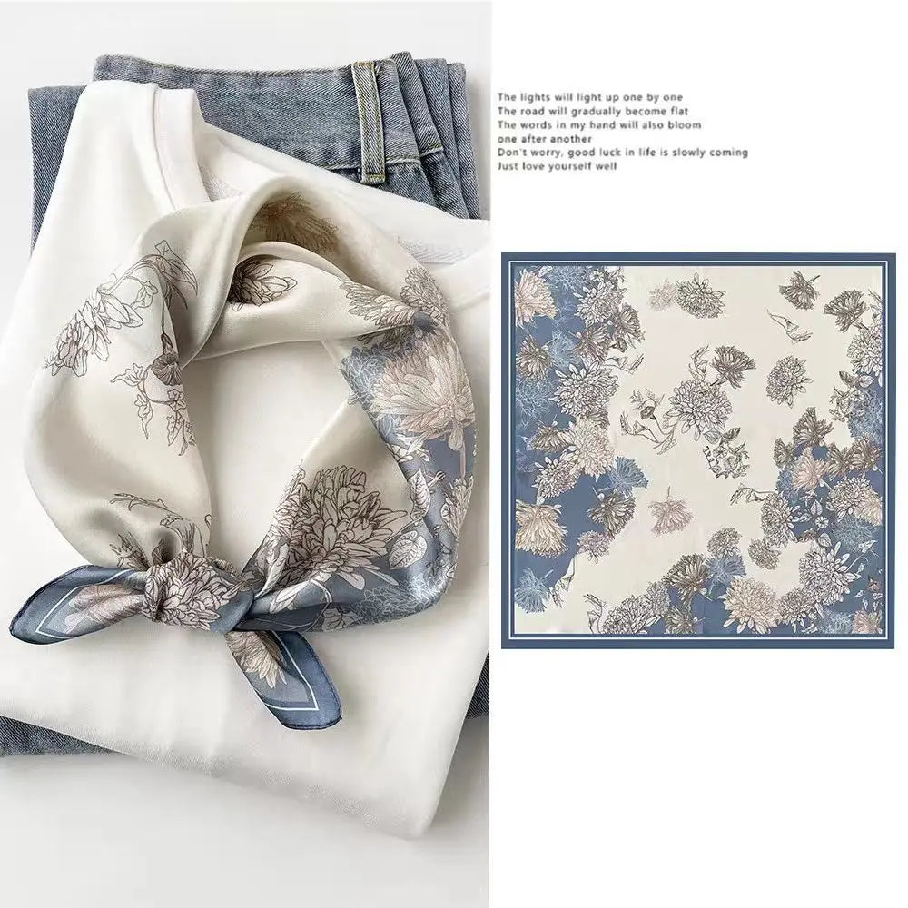 Mulberry Silk Square Scarf for Women - 53x53cm Floral Print Neck Scarf with Gift Box, Soft Lightweight Silk Headscarf for Birthday, Anniversary - Elegant Gift for Mum, Grandma, Teachers Wholesale Hub