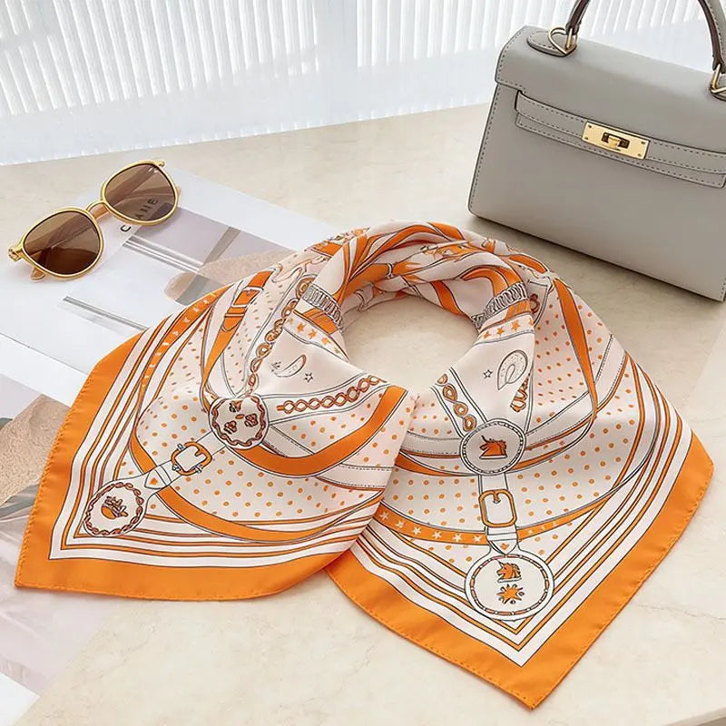 Luxury Orange Scarf Gift Set for Women - 70x70cm Belt Buckle Print Square Scarf with Elephant Comb, Stylish Neck Scarf & Hair Comb Set in Gift Box - Perfect Present for Birthday, Mother's Day, Anniversary Wholesale Hub