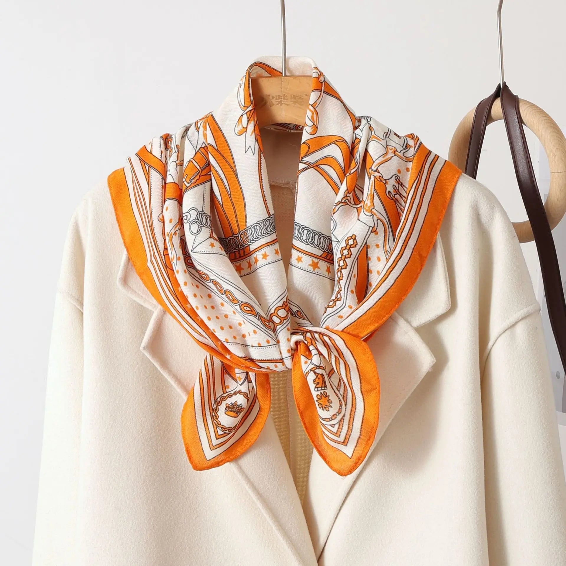 Luxury Orange Scarf Gift Set for Women - 70x70cm Belt Buckle Print Square Scarf with Elephant Comb, Stylish Neck Scarf & Hair Comb Set in Gift Box - Perfect Present for Birthday, Mother's Day, Anniversary Wholesale Hub