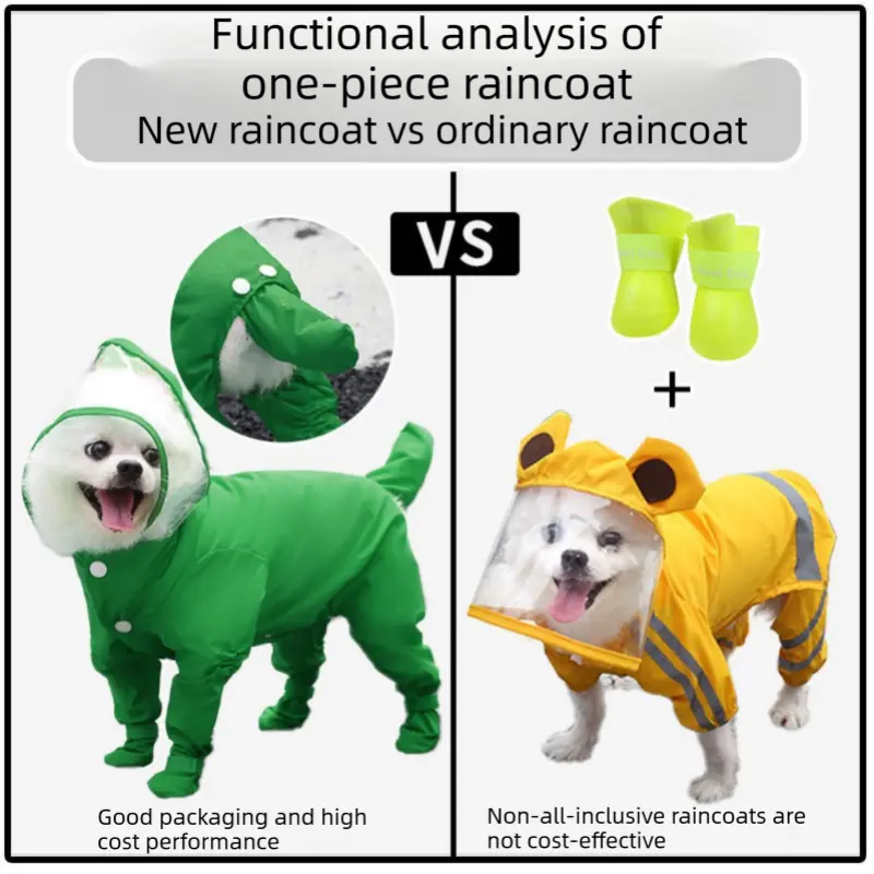 Green M size Full Coverage Pet Raincoat Jumpsuit Waterproof Dog Rain Suit with Attached Shoes and Tail Cover-Lightweight Hooded Dog Poncho for Small Dogs Wholesale Hub