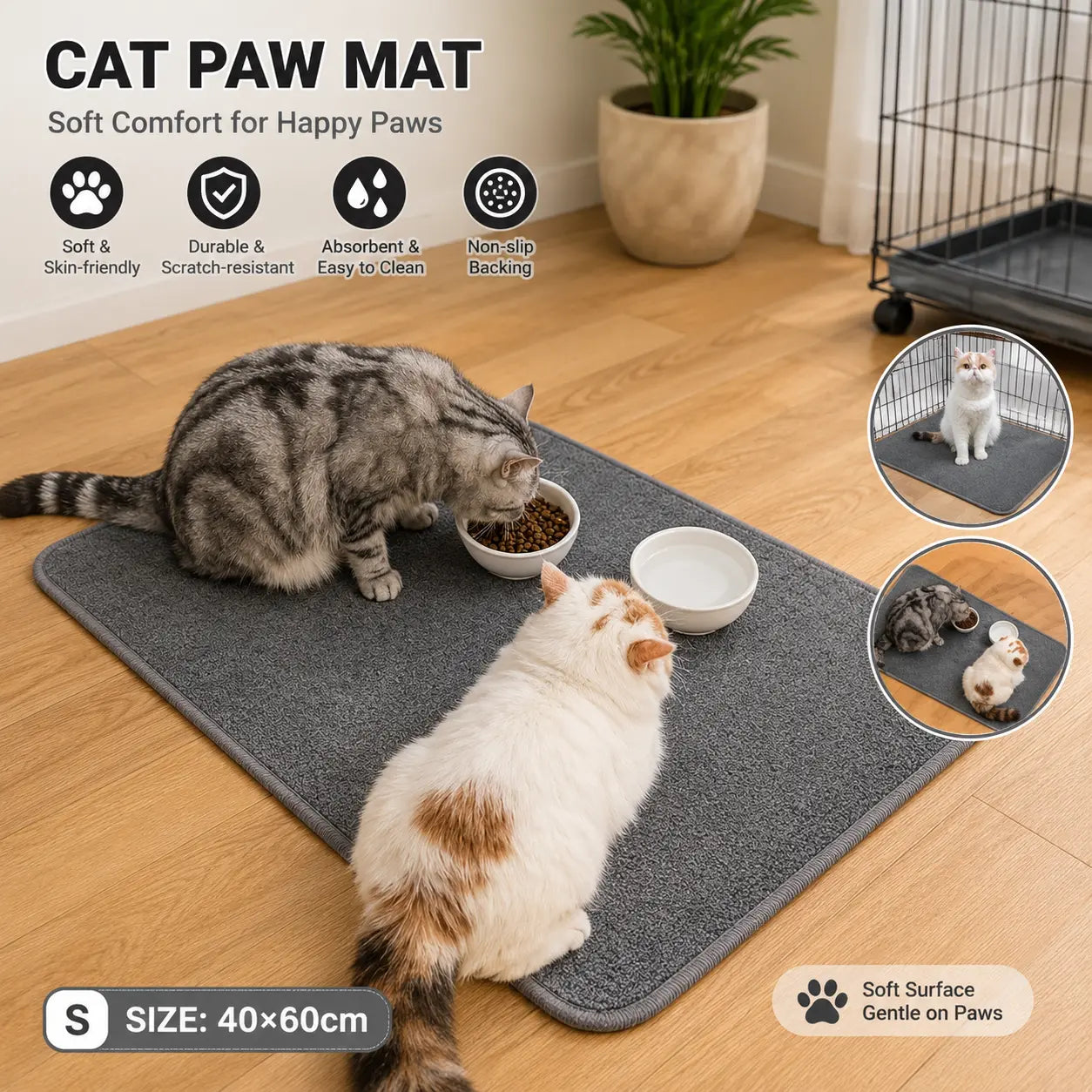 Grey S size 40*60cm Soft Cat Scratching Mat & Lounge Bed – Durable Furniture Protector Rug, Washable Scratch Pad for Cats and Small Pets Wholesale Hub