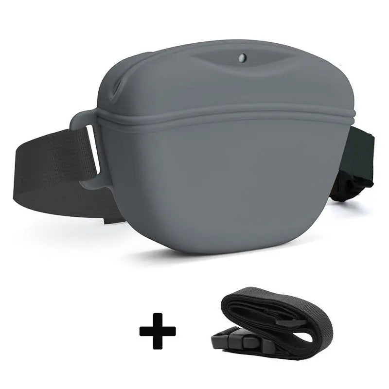 Gray Silicone Dog Training Treat Pouch with Adjustable Waist Belt Hands-Free Pet Reward Bag for Outdoor Walks Wholesale Hub