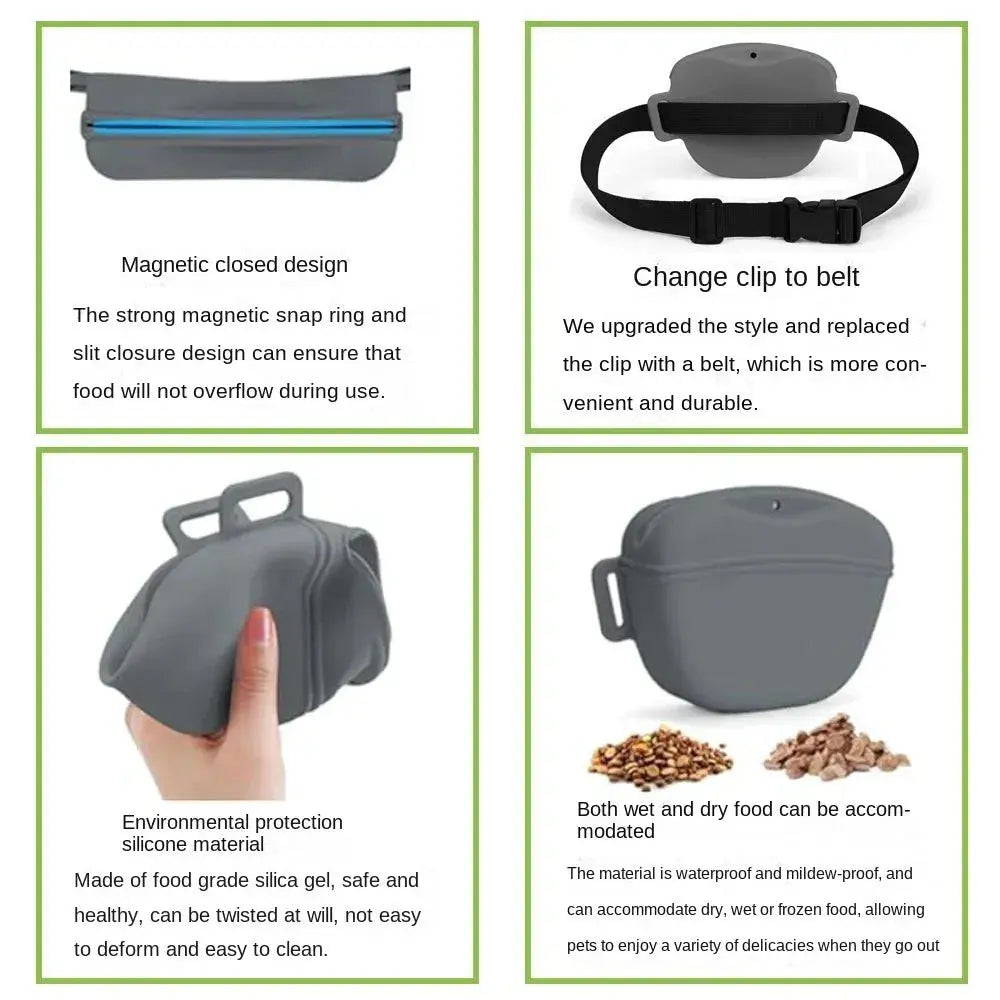 Cyan Silicone Dog Training Treat Pouch with Adjustable Waist Belt Hands-Free Pet Reward Bag for Outdoor Walks Wholesale Hub