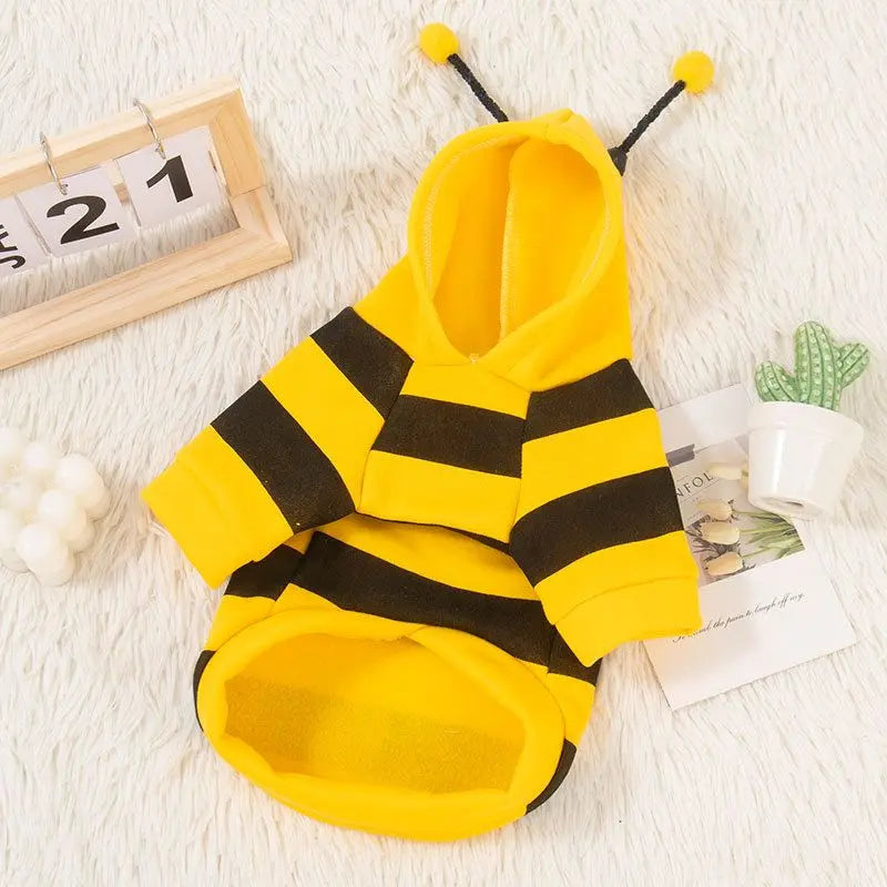 Size S Bee Fleece Hoodie Jumper for Small Dogs & Cats with 5 Hair Clips - Winter Warm Pet Apparel Australia Wholesale Hub