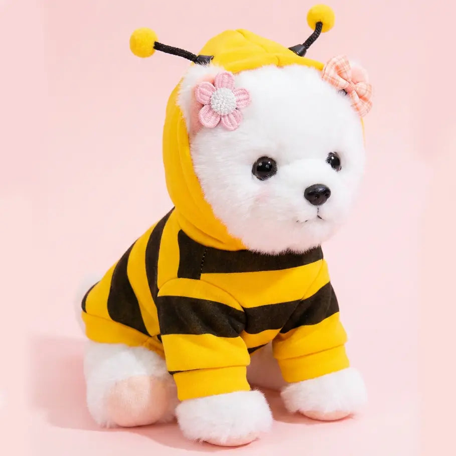 Size M Bee Fleece Hoodie Jumper for Small Dogs & Cats with 5 Hair Clips - Winter Warm Pet Apparel Australia Wholesale Hub