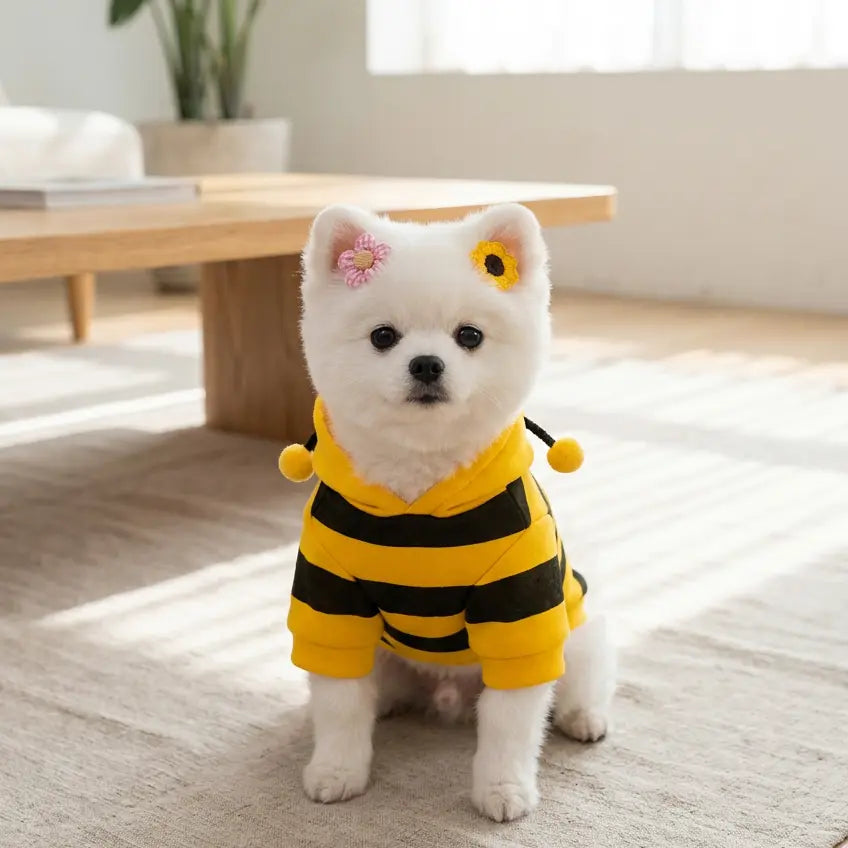 Size L Bee Fleece Hoodie Jumper for Small Dogs & Cats with 5 Hair Clips - Winter Warm Pet Apparel Australia Wholesale Hub