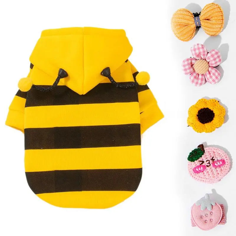 Size XL Bee Fleece Hoodie Jumper for Small Dogs & Cats with 5 Hair Clips - Winter Warm Pet Apparel Australia Wholesale Hub