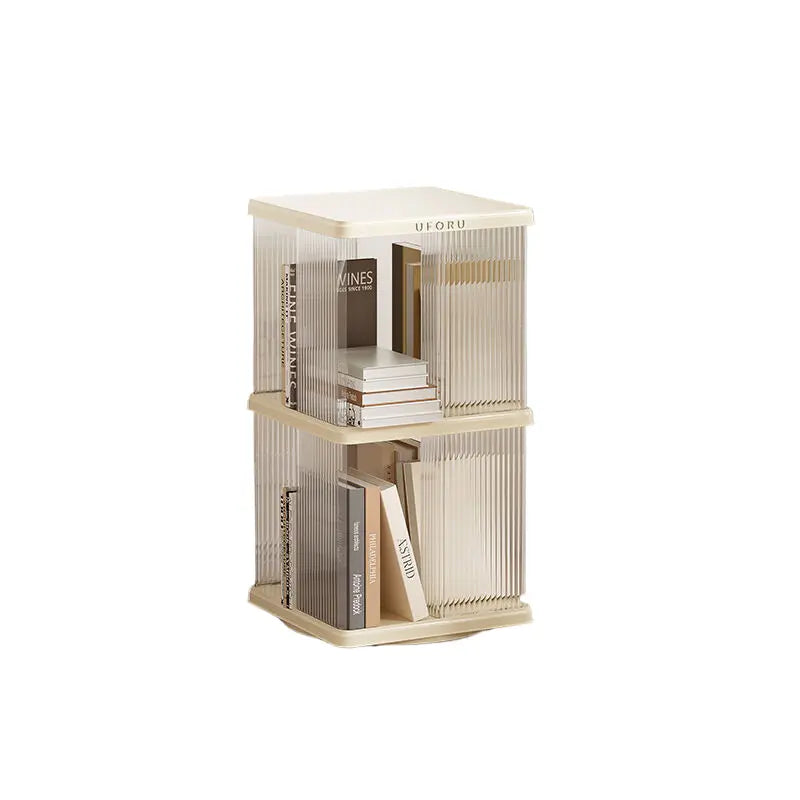 Rotating Storage Bookshelf Square 2 layers- Cream White Multi-Layer Storage Rack, 36x36x69.5cm (ABS+PET) Wholesale Hub