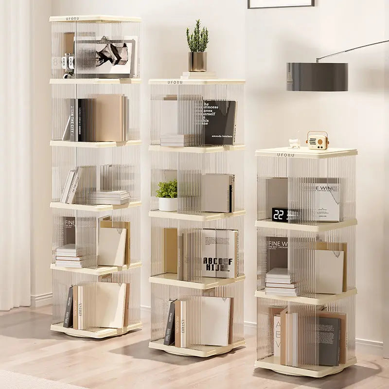 Rotating Storage Bookshelf Square 2 layers- Cream White Multi-Layer Storage Rack, 36x36x69.5cm (ABS+PET) Wholesale Hub