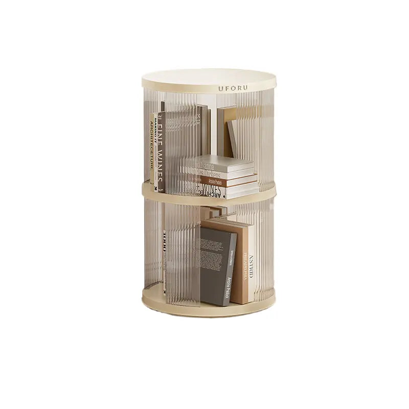 Rotating circular bookshelf 2 layers- Cream White Multi-Layer Storage Rack, 40.5x40.5x69.5cm (ABS+PET) Wholesale Hub