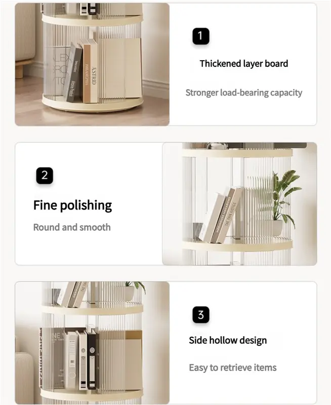 Rotating circular bookshelf 2 layers- Cream White Multi-Layer Storage Rack, 40.5x40.5x69.5cm (ABS+PET) Wholesale Hub