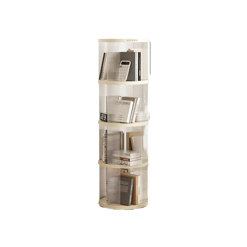 Rotating circular bookshelf with four layers- Cream White Multi-Layer Storage Rack, 40.5x40.5x135.5cm (ABS+PET) Wholesale Hub
