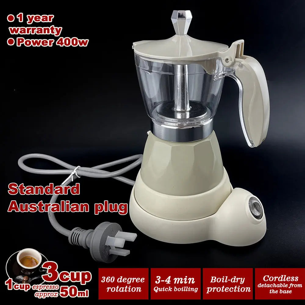 Latest Styles Electric Aluminum Espresso Moka Coffee Maker 3cups Italian Classic - Cream Wholesale Hub