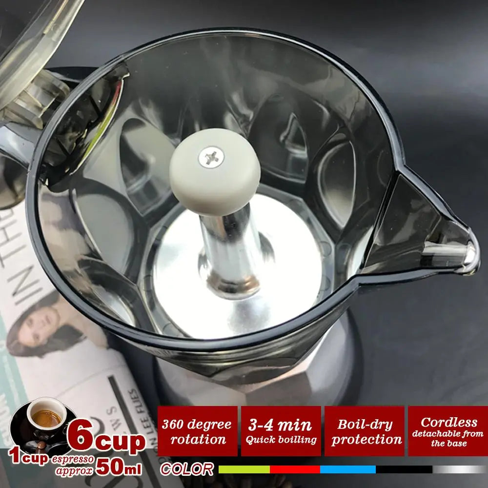 Silver Electric Moka Coffee Maker Espresso Machine Italian Classic 6 Cups Auto Power Wholesale Hub