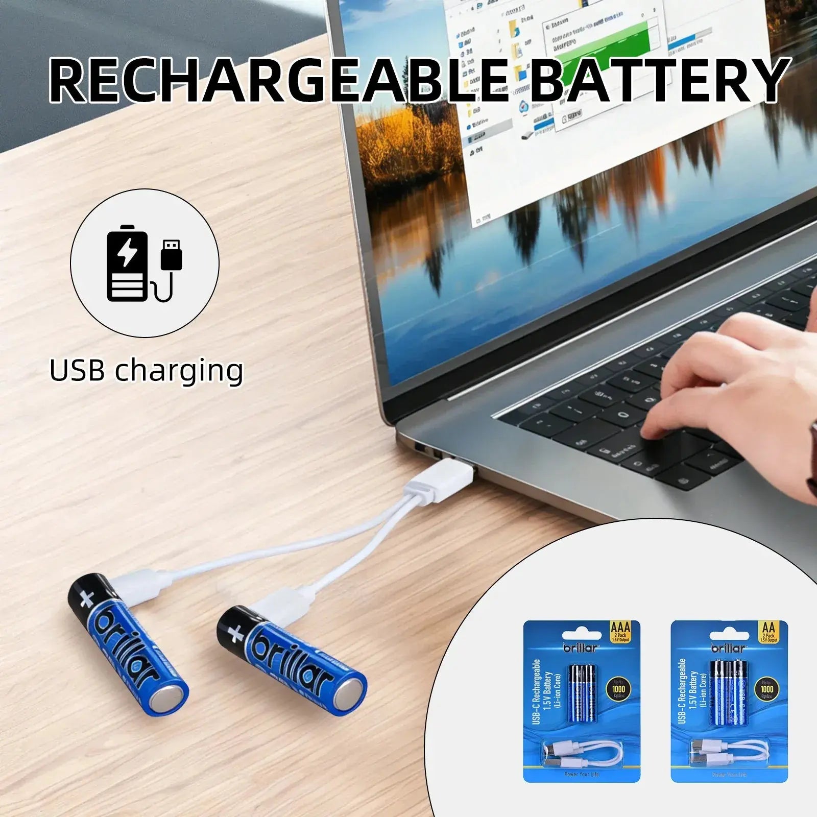 2 PCS AAA USB Rechargeable LI-ION Battery Wholesale Hub