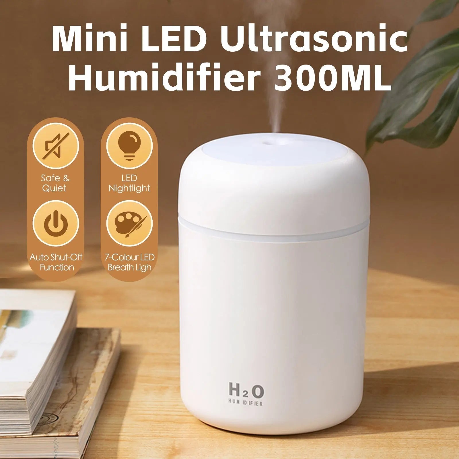Living Today Mini LED Ultrasonic Humidifier 300ml Wholesale Hub