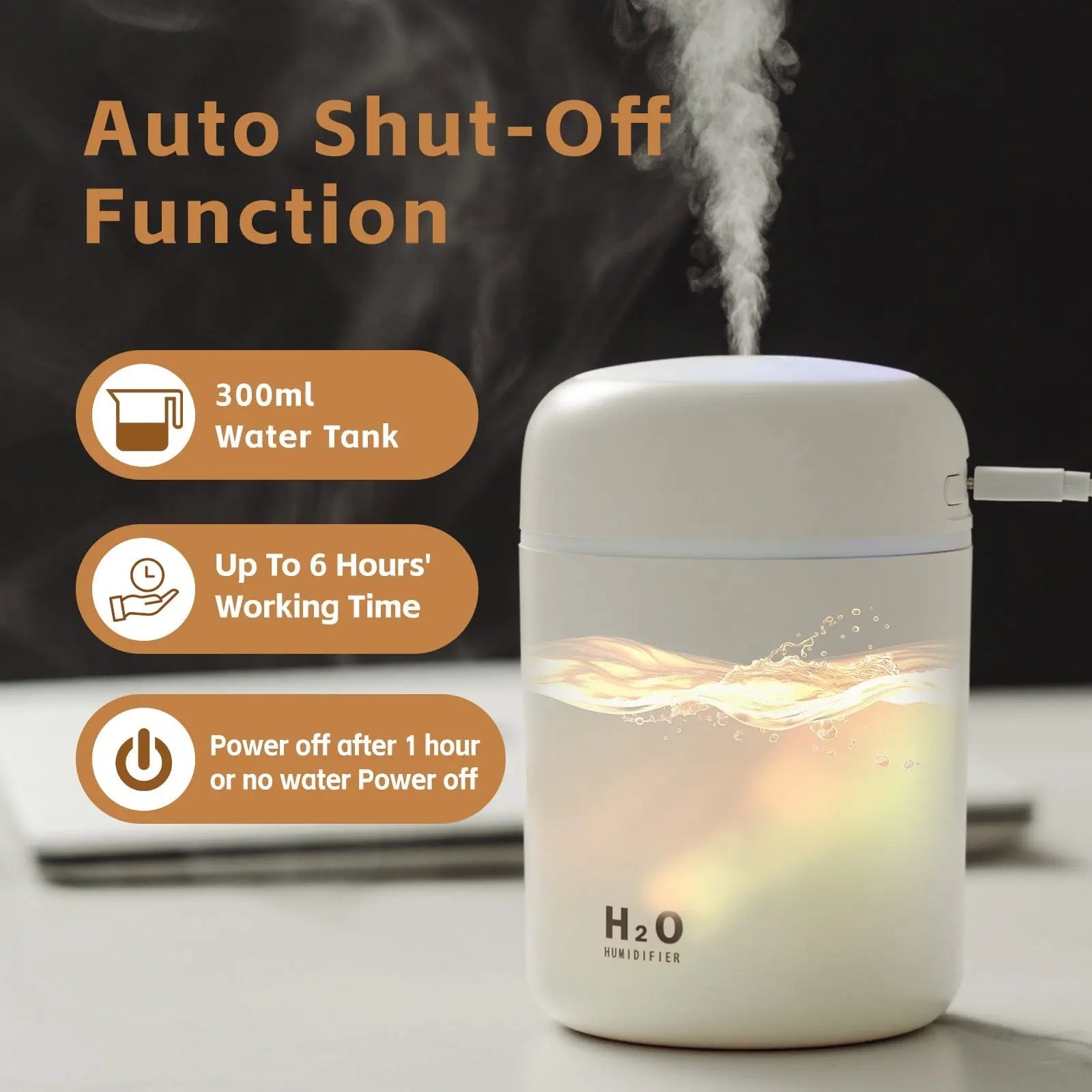 Living Today Mini LED Ultrasonic Humidifier 300ml Wholesale Hub