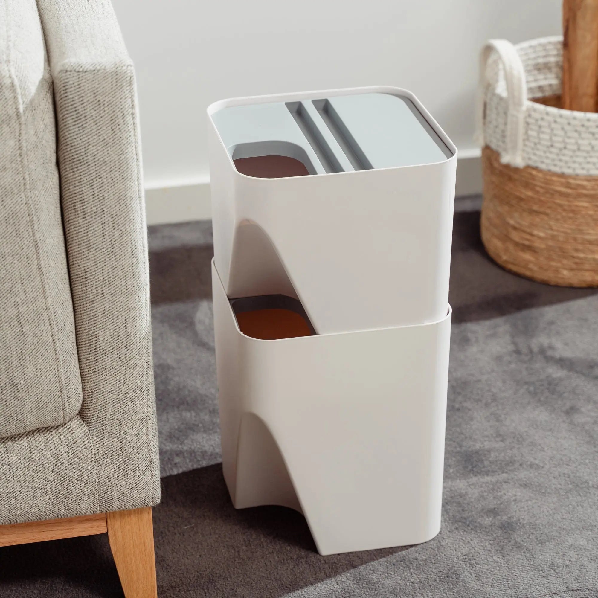 2 Pcs 12L+18L Stackable Plastic Kitchen Trash Bin Household Classification Storage Box Wholesale Hub