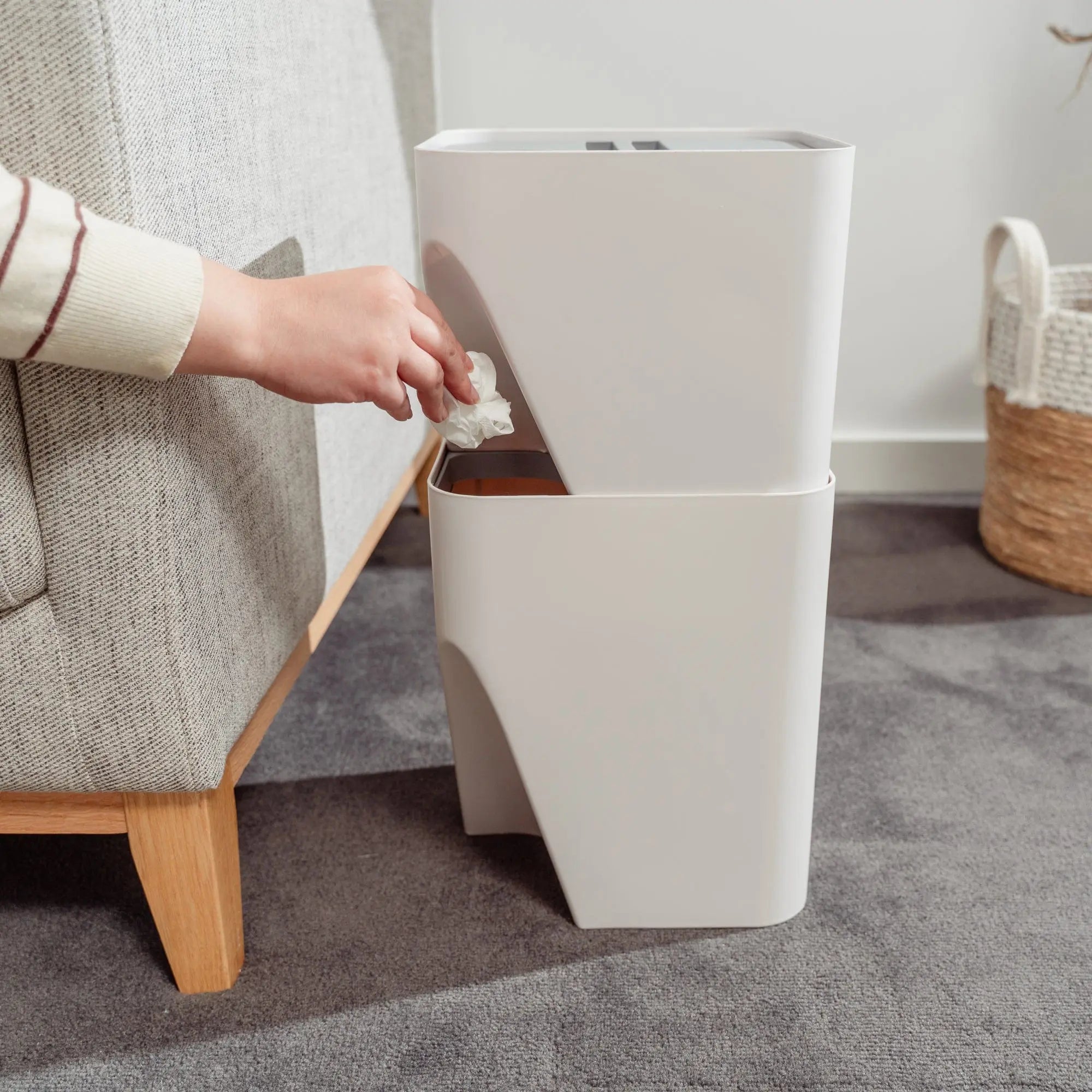 2 Pcs 12L+18L Stackable Plastic Kitchen Trash Bin Household Classification Storage Box Wholesale Hub