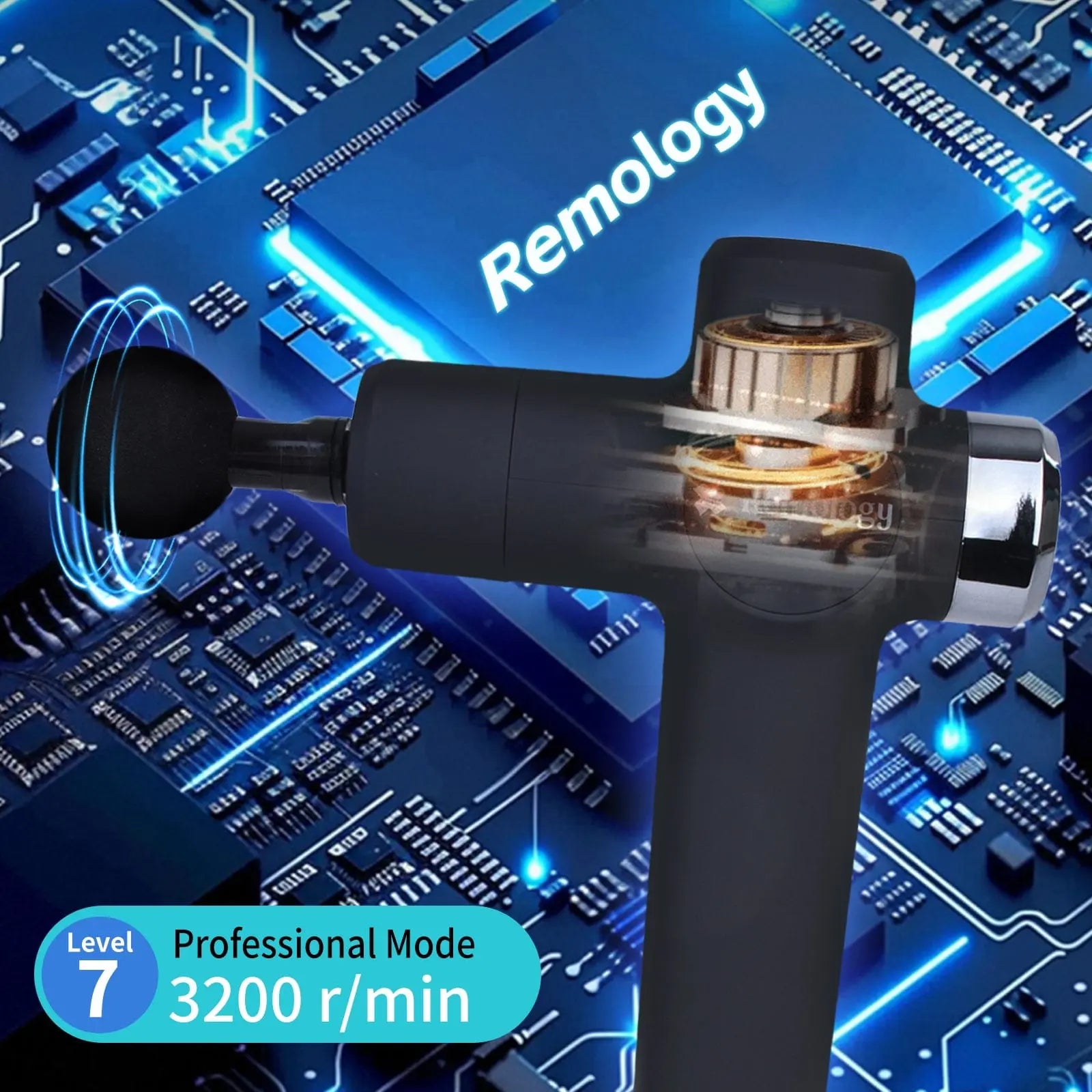 Remology Impact Therapy 7 Adaptive Speed USB-C Fascial Massage Gun with 4 Heads Wholesale Hub
