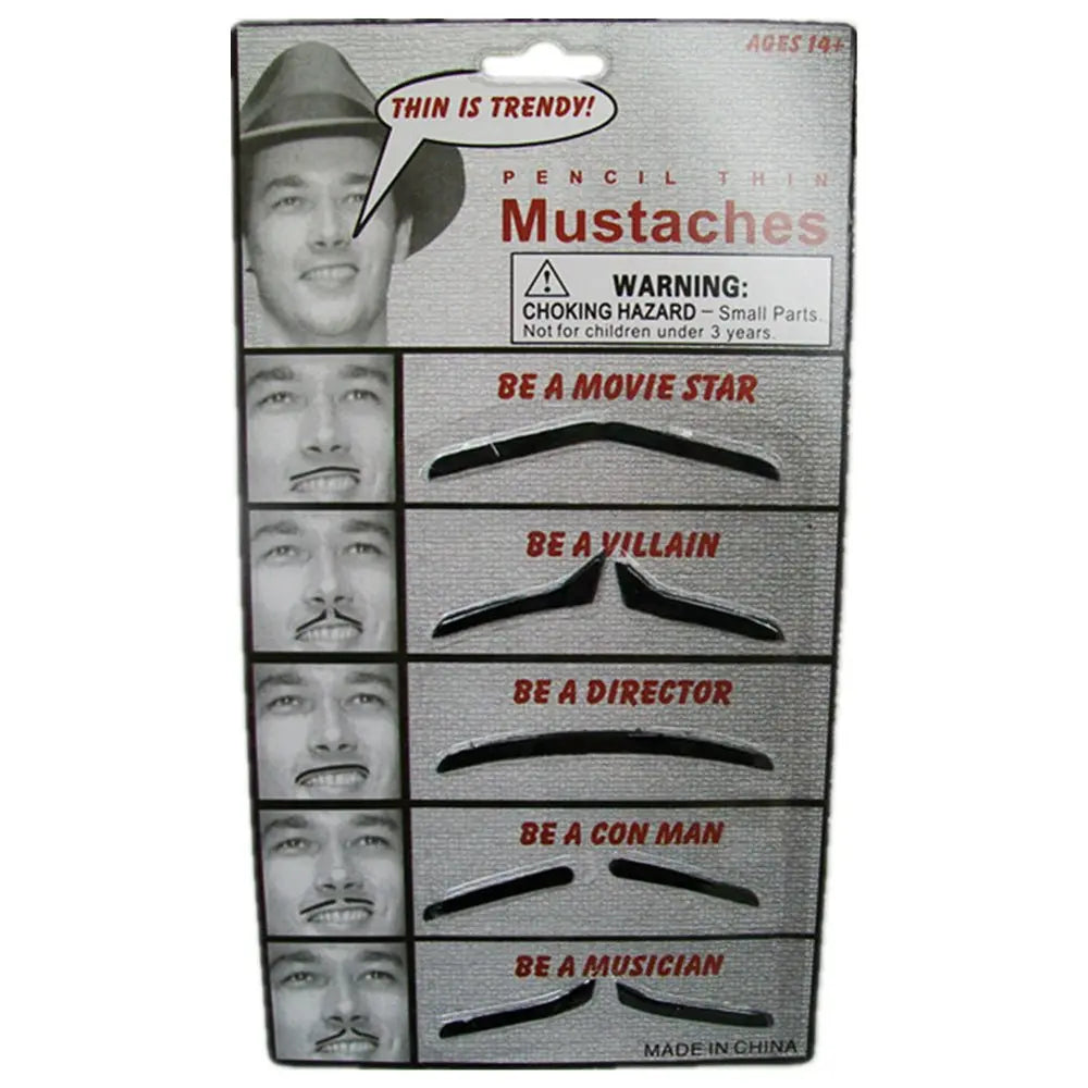 5 Assorted pencil thin mustache on card Wholesale Hub